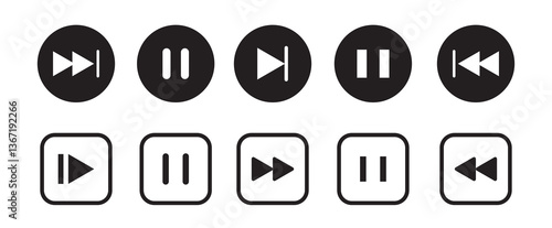 Set of play buttons icons. Play button. Video audio player. Vector illustration. video paused icon Flat symbol set outline. EPA 10