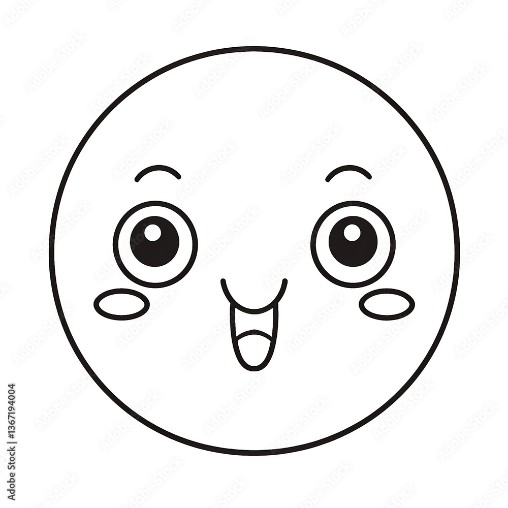 Fototapeta premium Linear emoji with happy face on transparent png background