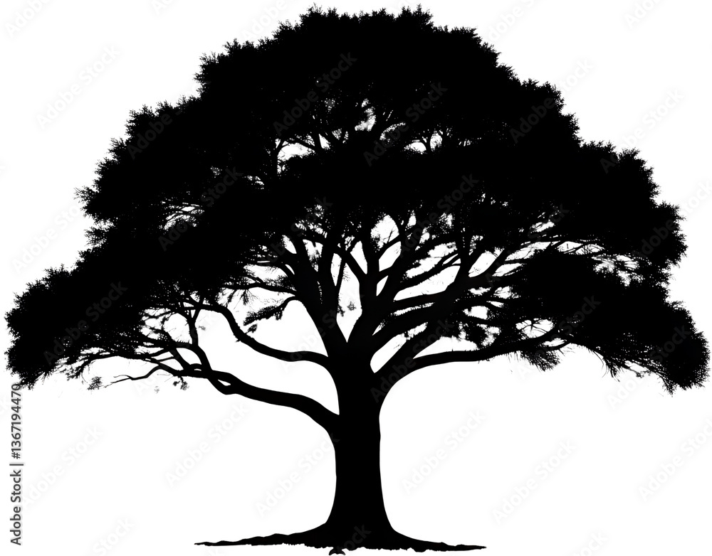 Fototapeta premium Tree Silhouette, Detailed Branches, Transparent Background