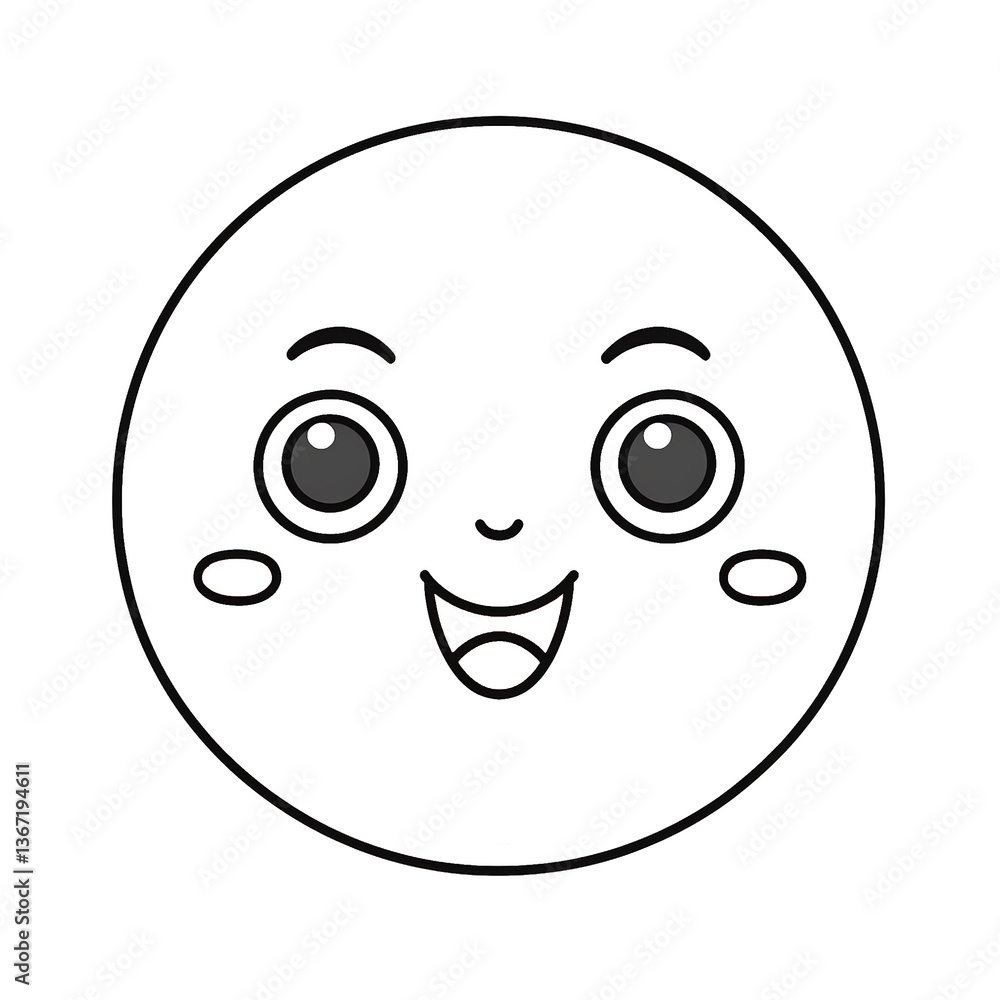 Fototapeta premium Linear emoji with happy face on transparent png background
