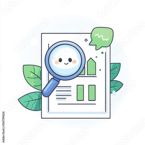 Cute data analysis illustration with magnifying glass