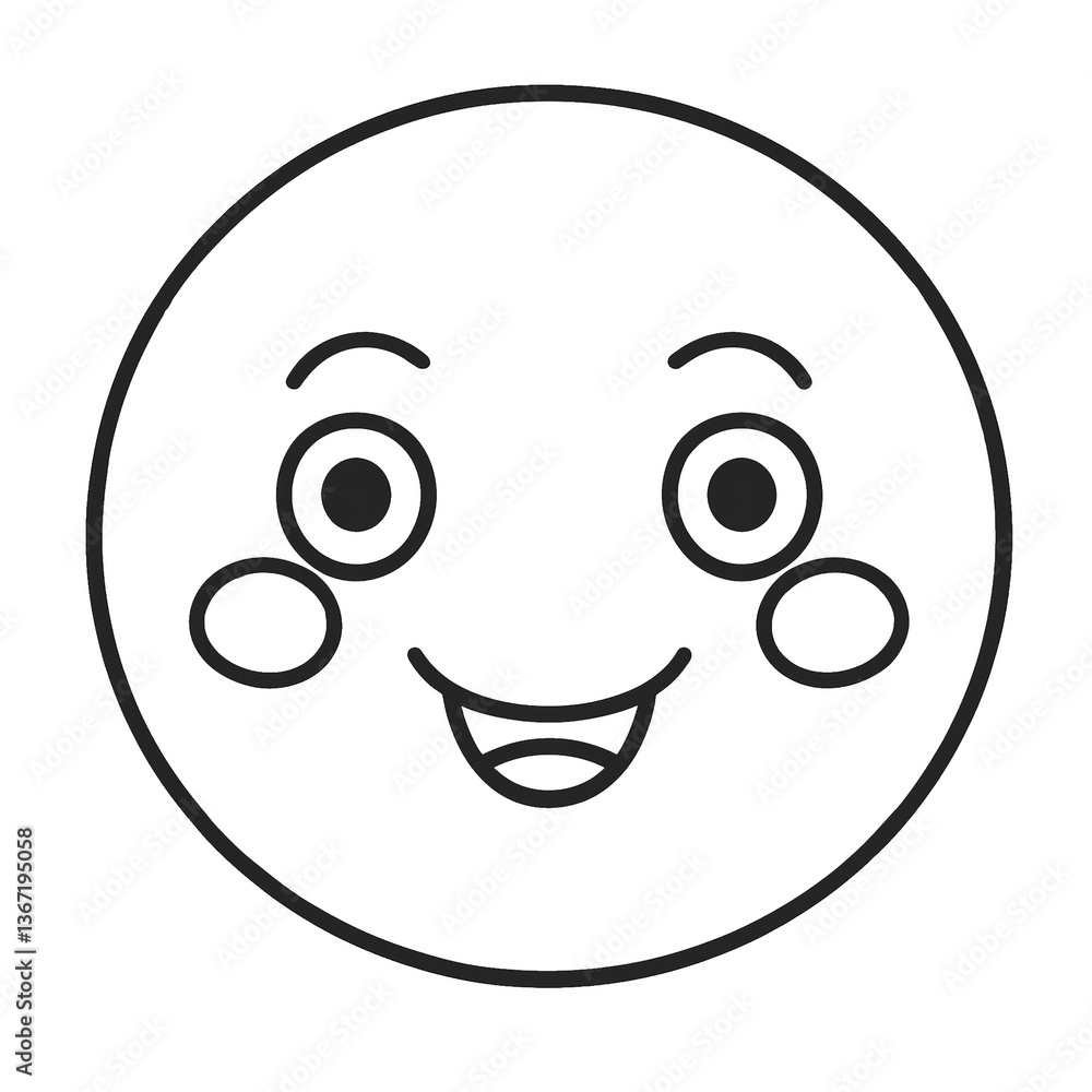 Fototapeta premium Linear emoji with happy face on transparent png background