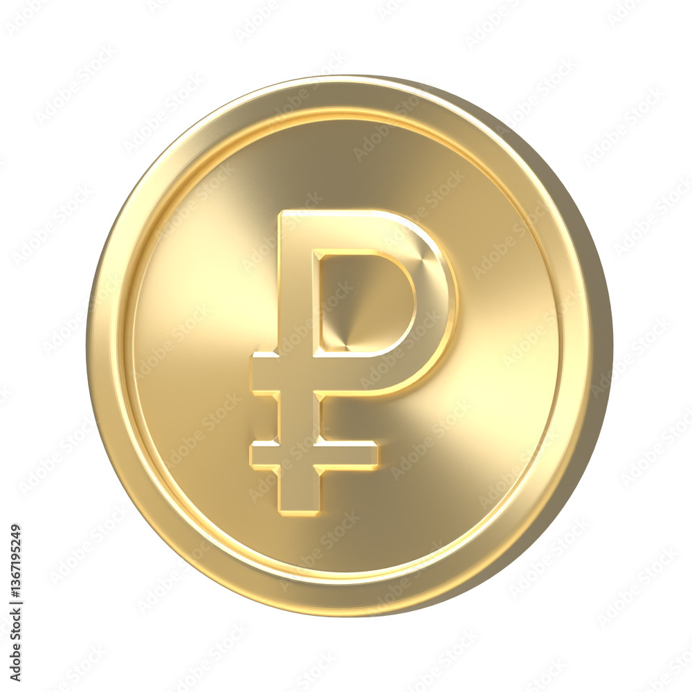 Obraz premium Gold coin with Russia currency symbol