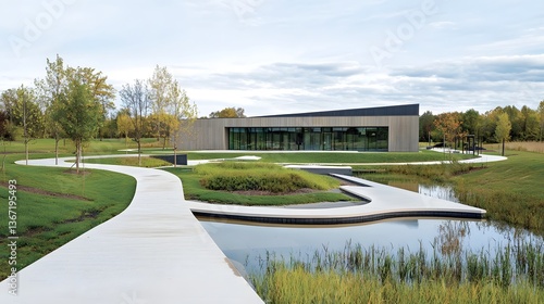 Wallpaper Mural Sustainable green building with an advanced rainwater collection and reuse piping system featuring an eco friendly design that promotes water conservation and renewable energy practices Torontodigital.ca