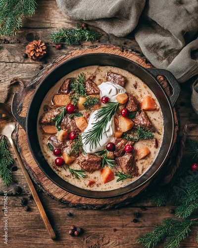 Hearty Beef Stew with Creamy Topping