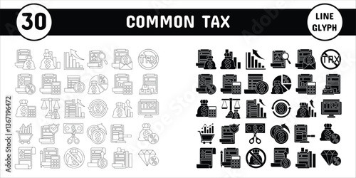 Common Line Glyph Tax Vector Illustration Icon Sticker Set Design Materials