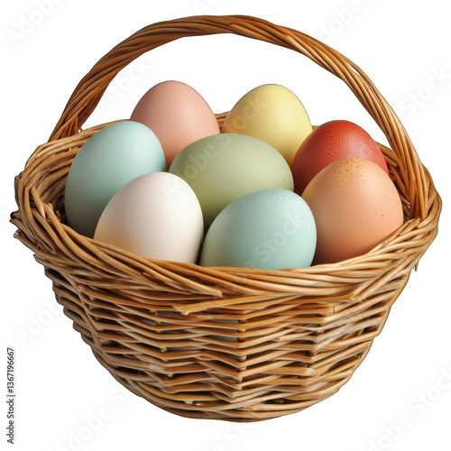 Wallpaper Mural Pastel-colored eggs arranged neatly inside a wicker basket, transparent PNG, high resolution. Torontodigital.ca
