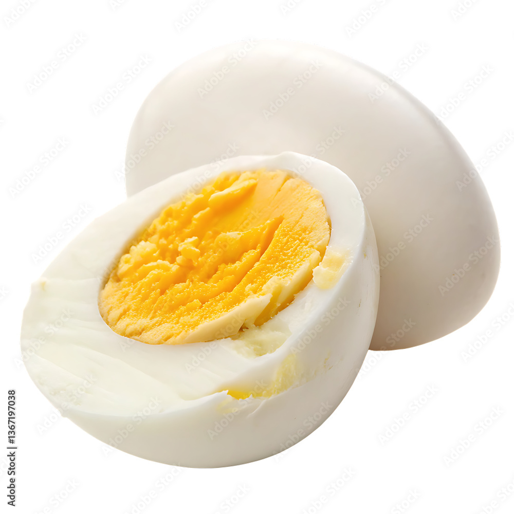 Hard Boiled Egg Cut in Half - Isolated on White Background as Transparent. PNG. AI GENERATED Hard Boiled Egg Cut in Half - Isolated on White Background as Transparent. PNG. AI GENERATED