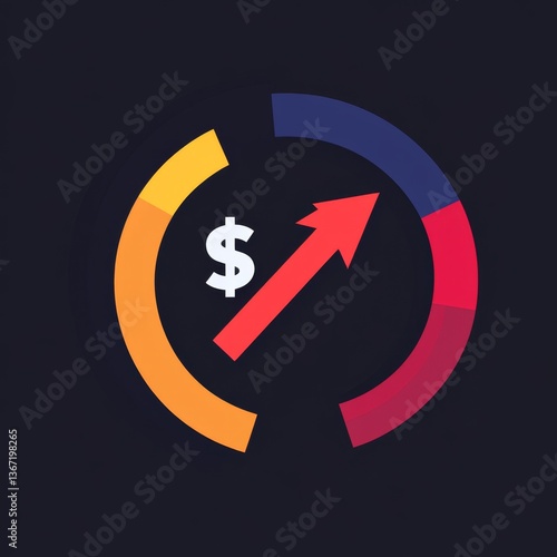 Financial Growth Chart, Circular Progress, Upward Trend, Dollar Sign