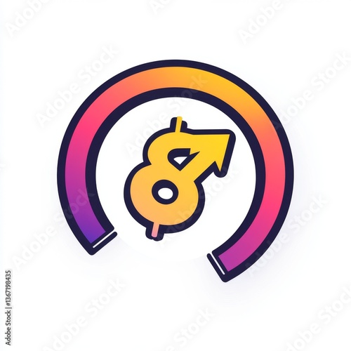 Circular graphic, dollar sign, upward arrow, progress, financial success