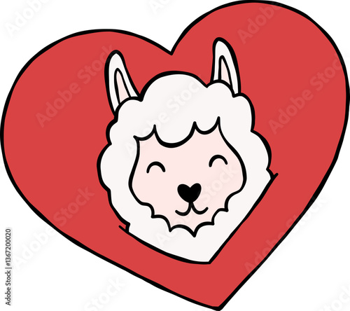 Cute Face In Heart Pillow Shape Alpaca Llama Character Cartoon Valentine Element