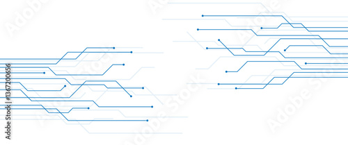 Abstract blue and white technology communication dots and lines background.