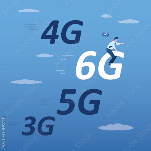 Fast speed of mobile internet, 6g network. Businessmen riding 6g technology which is fastest. Global network high speed innovation connection data rate technology.