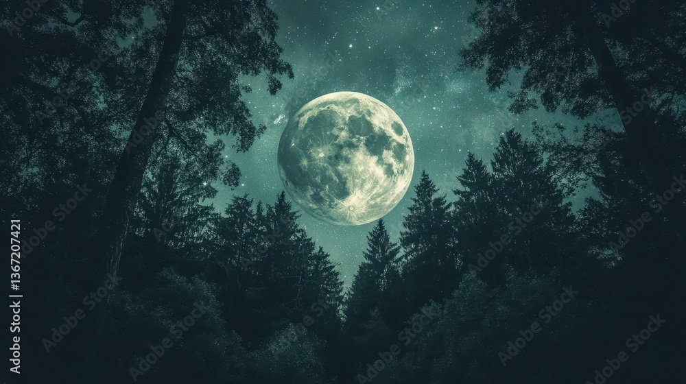 Moonlit Night Over a Forest with Silhouetted Trees Under a Starry Sky Moonlit Night Over a Forest with Silhouetted Trees Under a Starry Sky