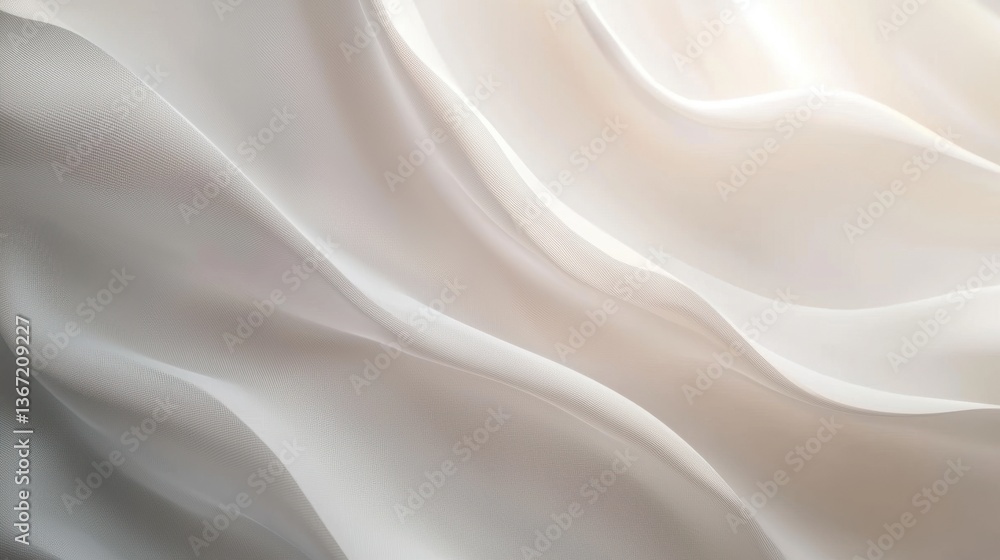 Obraz premium Soft White Satin Fabric with Gentle Waves and Light Reflections Creating a Calm and Serene Atmosphere for Background or Textured Design
