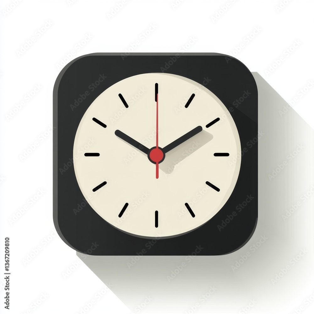 Square clock icon showing time, flat design, digital display Square clock icon showing time, flat design, digital display
