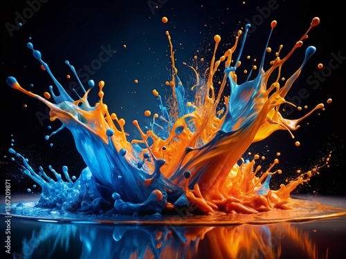 Abstract Blue Orange Paint Splatter Long Exposure Photography - Vibrant Color Splash Art