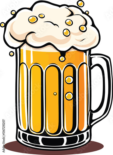 Illustration Of A Big Frothy Mug of Beer Flat Illustration