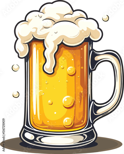 Illustration Of A Big Frothy Mug of Beer Flat Illustration