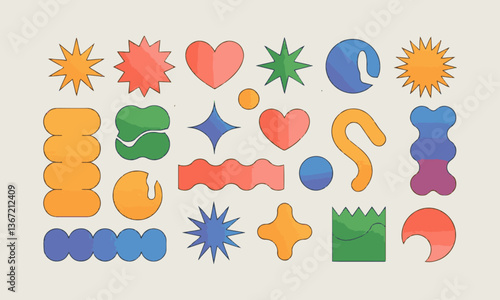 A modern vector-style illustration featuring a collection of abstract shapes, easily editable.