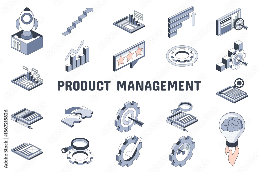Fototapeta premium Product Management Lineal Color Vector Illustration Icon Sticker Set Design Materials