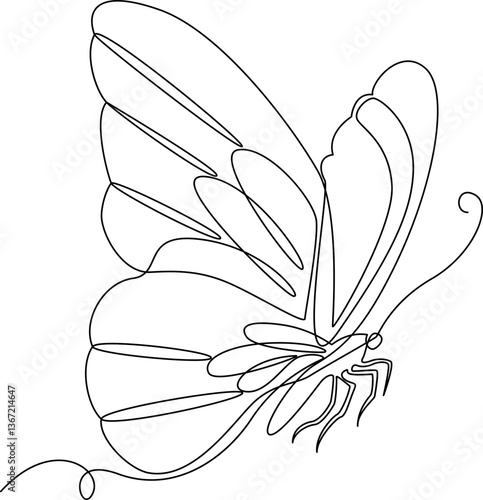 A butterfly fluttering its wings one line art vector