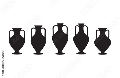 Collection of ethnic amphora pottery silhouettes in vector form