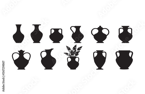 Amphora Vase Icons Collection Ancient Clay Jugs