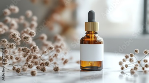 Wallpaper Mural amber dropper bottle mockup with blank label,gold cap perfect for showcasing essential oils serums or skincare products elegant minimalist design isolated on white Torontodigital.ca