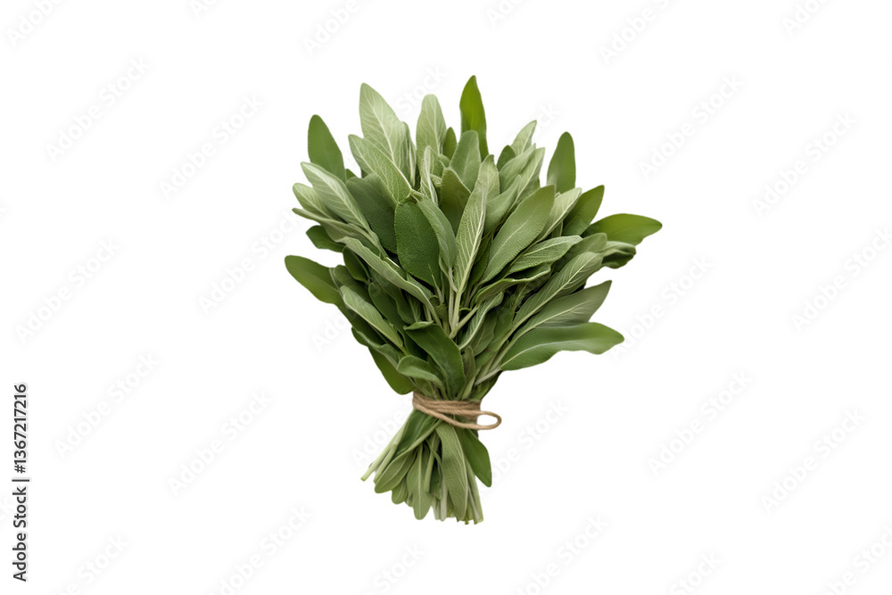 Obraz premium Fresh Sage Herb Bundle Tied with Twine Dark Background