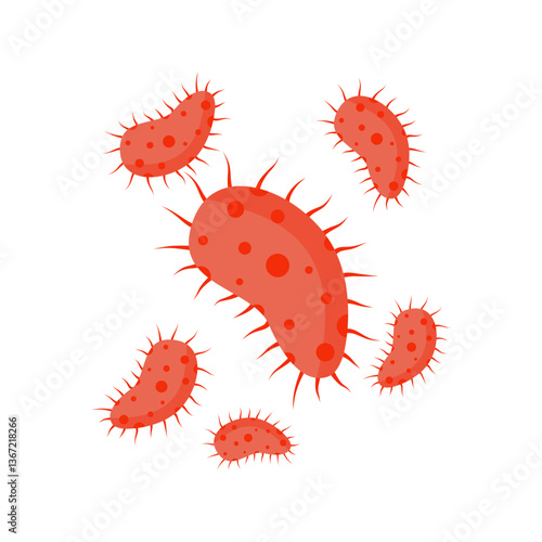 Viruses, germs and bacteria, microorganism types. Illness or disease microscopic cells and infection, microbes and antibodies. Dangerous pathogen, microbiology. Vector illustration