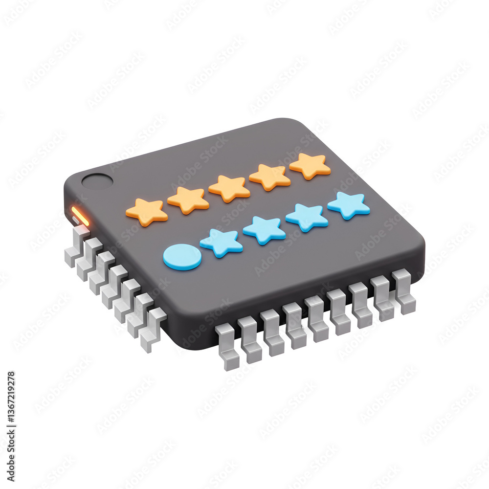 3D Digital Rating Chip with Glowing Star Rating Effect 3D Digital Rating Chip with Glowing Star Rating Effect