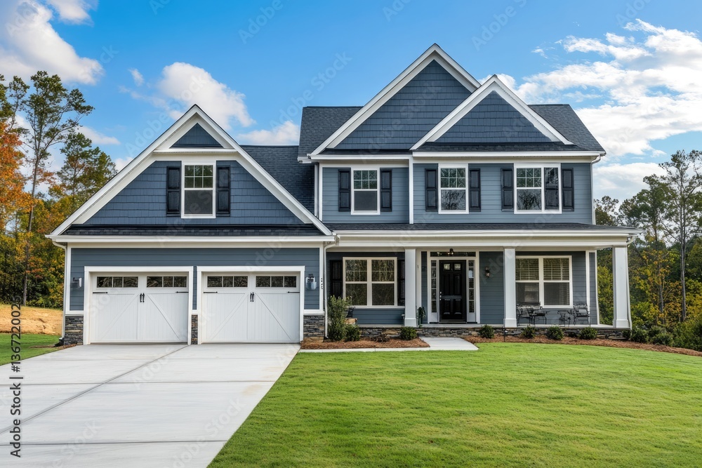 Modern farmhouse style home with double garage. Spacious exterior Modern farmhouse style home with double garage. Spacious exterior