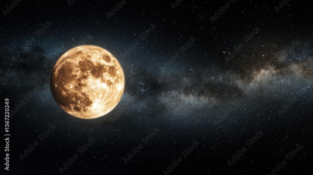 Full Moon Illuminating the Night Sky Surrounded by Stars in the Dark Cosmos Full Moon Illuminating the Night Sky Surrounded by Stars in the Dark Cosmos