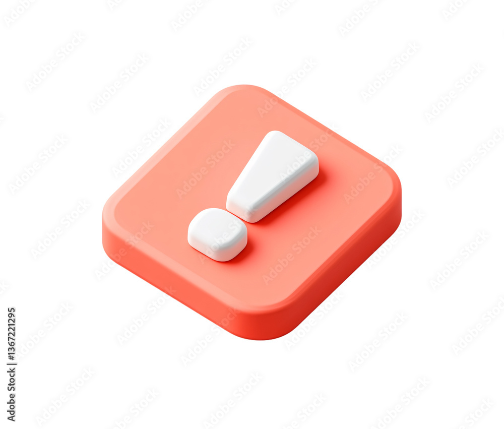 3D icon of an exclamation mark in a red bubble, white background 3D icon of an exclamation mark in a red bubble, white background