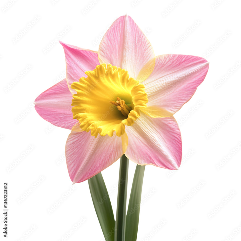 Fototapeta premium Pink and Yellow Daffodil with Trumpet Shape Isolated on Transparent Background