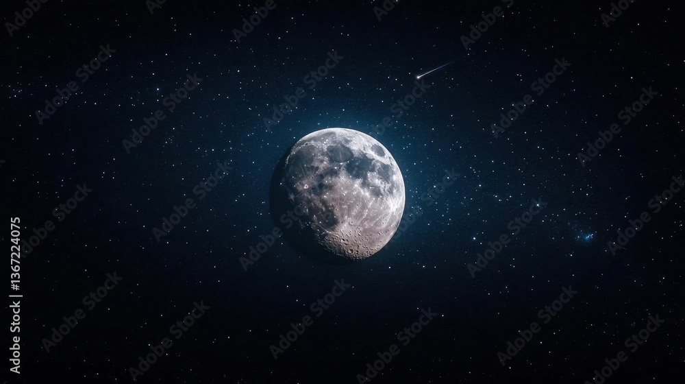 Full Moon Illuminated Against a Starry Night Sky in a Cosmic Landscape Full Moon Illuminated Against a Starry Night Sky in a Cosmic Landscape