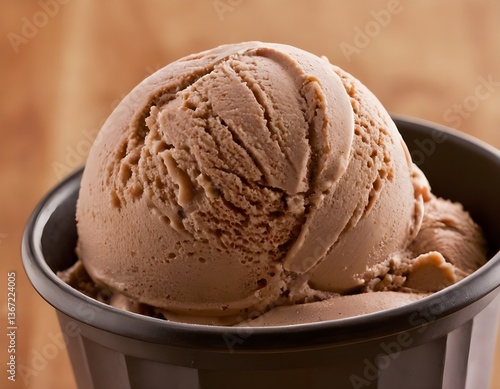 Close-Up of Creamy Chocolate Ice Cream in a Black Bowl