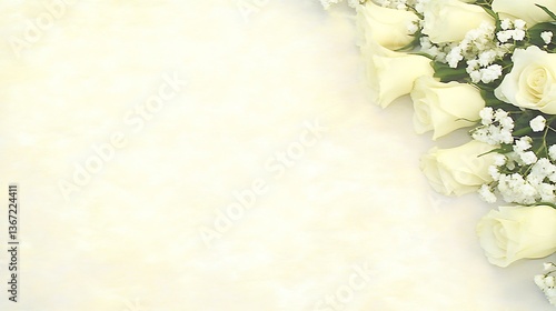 A beautiful arrangement of elegant white roses and foliage
