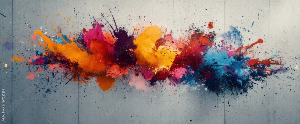 Fototapeta premium explosion of vivid acrylic paints splattered on a textured canvas creating a vibrant and dynamic abstract masterpiece perfect for artistic backgrounds