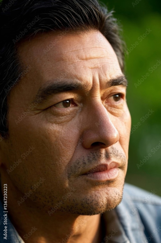 Obraz premium arafed man with a blue shirt staring off into the distance