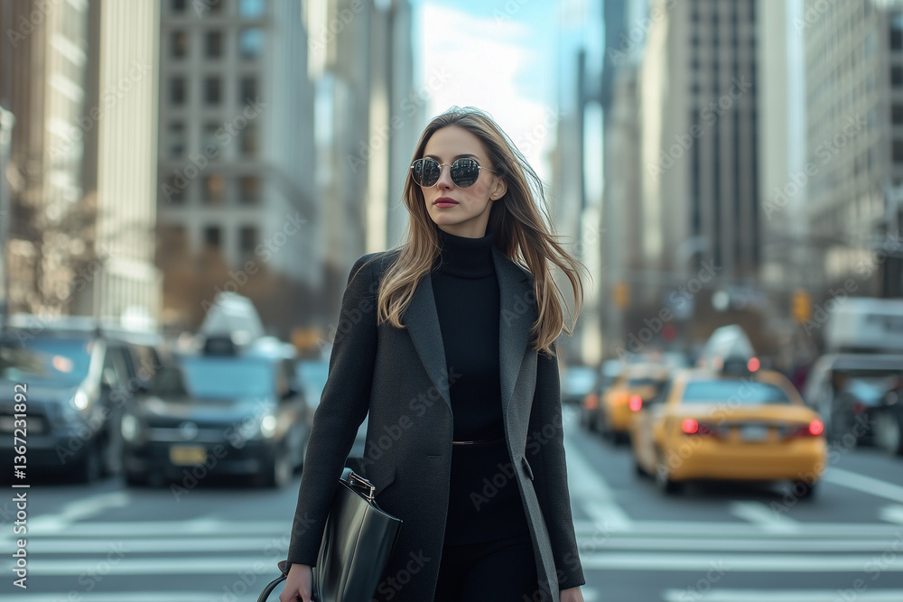 Fototapeta premium Business woman crossing the street during morning commute