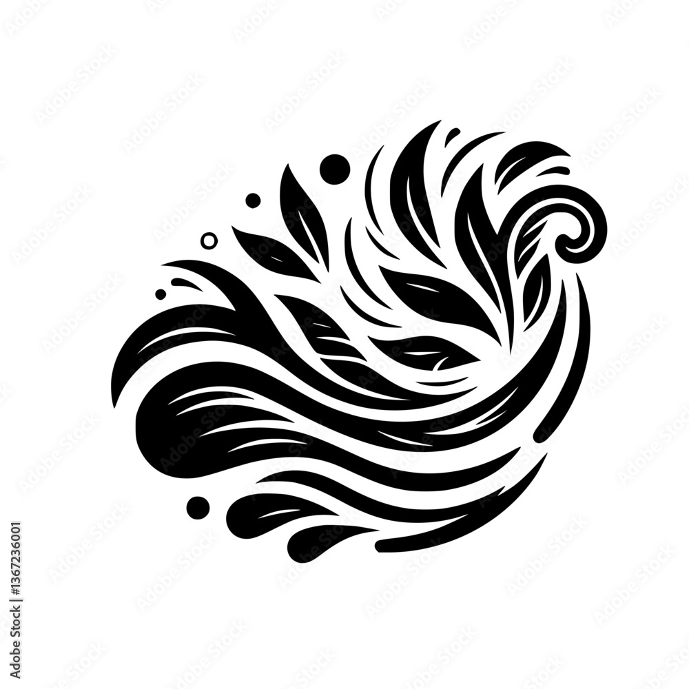 Naklejka premium Abstract Floral Swirl in Black and White
