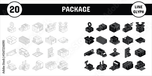 Package Line Glyph Vector Illustration Icon Sticker Set Design Materials