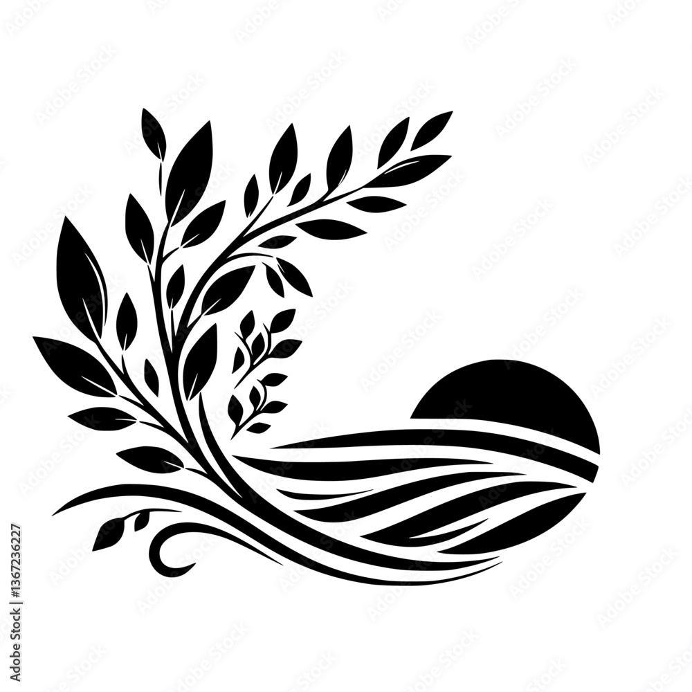 Fototapeta premium Serene Silhouette: Floral Embrace & Sunset Design