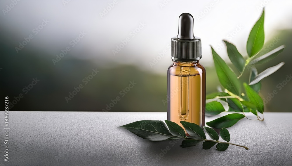 serum bottle and curry leaves mockup serum bottle and curry leaves mockup