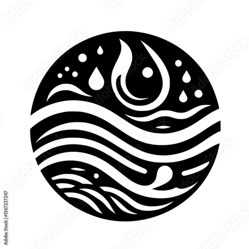 Black & White Water Harmony: Abstract Circle Design