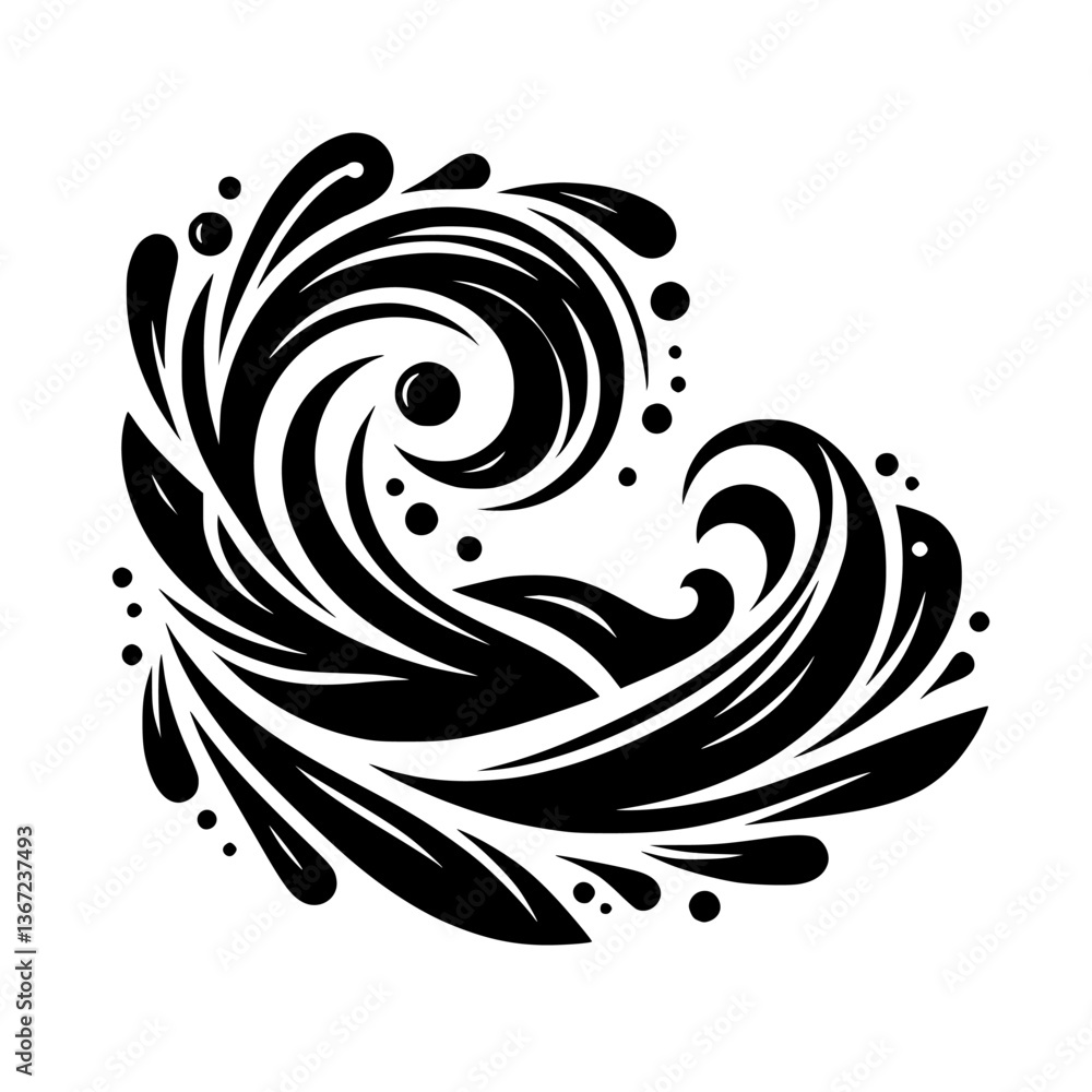 Fototapeta premium Flowing Black Ink Design on White: Abstract Wave Motif