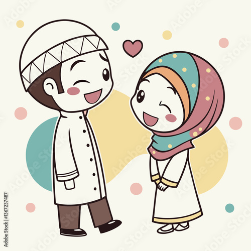 Cute man and women muslim character couple of islamic character cartoon