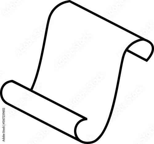 Blank Paper Sheet, Unrolled Scroll Line Art